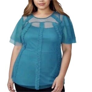 Lane Bryant Ruffle Mesh Short Sleeve Camisole Blouse Top Set Teal Size 22/24